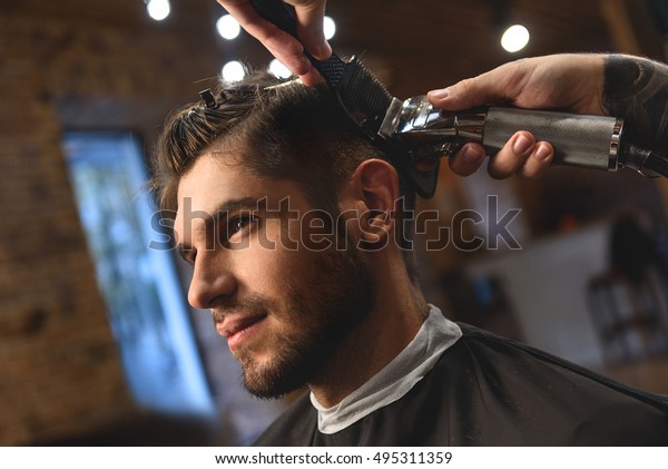 Close Guy Getting Haircut By Hair Stock Photo Edit Now 495311359