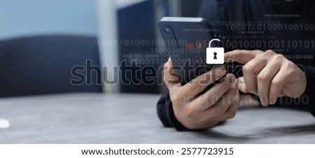 close up hacker man hand type password to unlock system after hacking with binary code in private dark operation room for digital information and leakage GDPR data concept