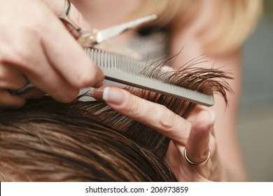 Close Up Of A Haircut At A Hair Saloon