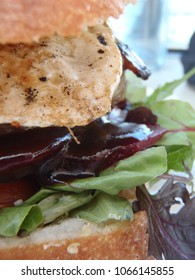 Close up of a hamburger