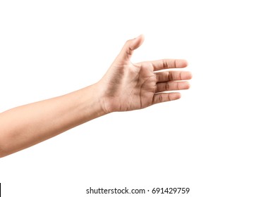 Close up Hand and arm  on white  background. Can use for isolated or Show your product.