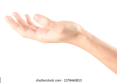 Nahaufnahme einer Hand, die so etwas wie eine Flasche hält oder einzeln auf weißem Hintergrund mit Beschneidungspfad.