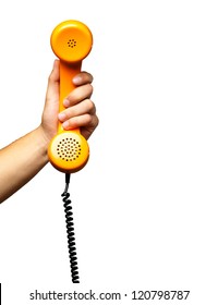 Close Up Of Hand Holding Telephone against a white background - Shutterstock ID 120798787