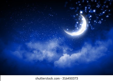 Peaceful Background Blue Night Sky Moon Stock Photo 165099086 ...