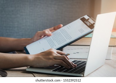 Close up of hand lawyer woman working with contract paper with wooden gavel judge in the office. lawyer and law ,judiciary and legislature courtroom legal concept. - Shutterstock ID 1552392512