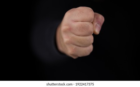 Close Up Hand Of A Man. A Strong Punch