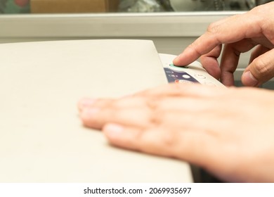 Close Up Hand Of Office Man Press The Copy Button On Panel To Using The Copier Or Photocopier Machine In Copy Room For Scanning Document Printing