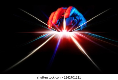 Close up of Hand over wireless Game Mouse on dark background ; The finger ready to click