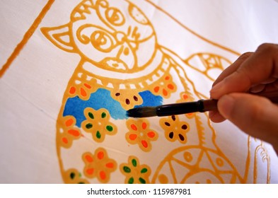 Close Up Of Hand Painting Batik