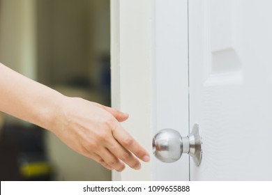 Woman S Hand On Door Handle Stock Photos Images Photography