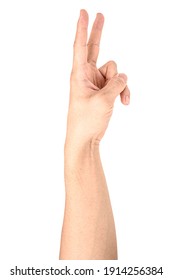 Close up hand show finger number two isolated on white background with clipping path. More numbers in my portfolio.