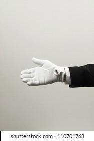 close up of the hand with white gloves