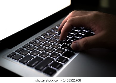 Close up of hand working on laptop, business and financial concepts.