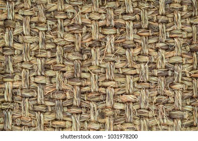 Close Up Of Hand Woven / Tied Rug Detail, Patterned Sisal, Hemp Background Texture.