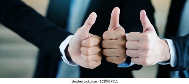 Close Up Of Hands The Business People With Three Thumbs Up Is Working As A Team Work That Helps The Work Achieve Its Goals The Acquisition Of A Business Partner Honest Work. Concept Positive Thinking