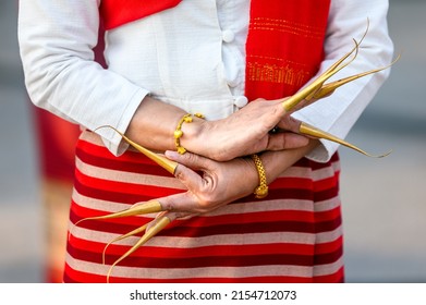 Close up Hands of Northern Thai traditional dance in Lanna traditional dress in songkran festival