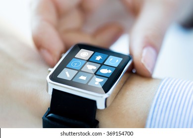 close up of hands setting smart watch application