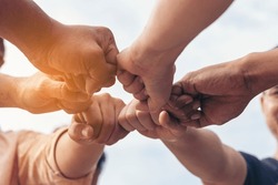 Close Up Hands Teamwork Group Of Multi Racial People Meeting Join Hands. Diversity People Hands Join Empower Partnership Teams Connect Volunteer Community. Diverse Multiethnic Partners Team Together