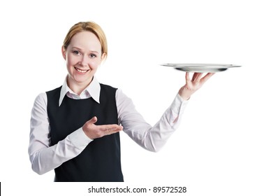 Close Up Hands Of Waiter With Metal Cloche Lid Cover