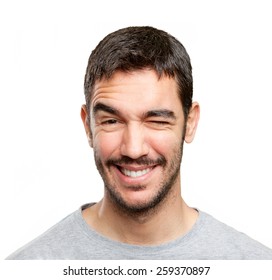 Close Up Of A Happy Man Winking An Eye