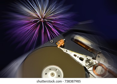 Close Up of Hard Disk Drive firework effect. - Powered by Shutterstock - Get 15% off with code: PIKWIZARD15