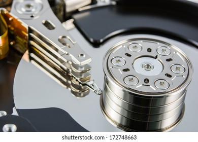 close up of a hard disk inside