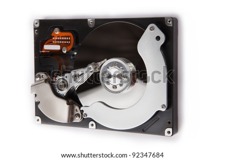 close up of hard disk  isolated on white background High reolution
