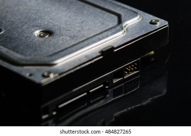 Close up of hard drive from the computer  Soft focus and  low key image 