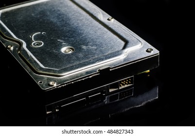 Close up of hard drive from the computer  Soft focus and  low key image 