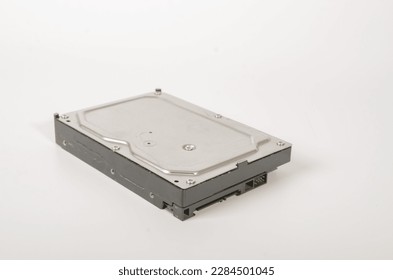 Close up of a hard drive from a computer. white background image