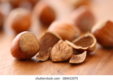 Close up of hazelnuts, selective focus