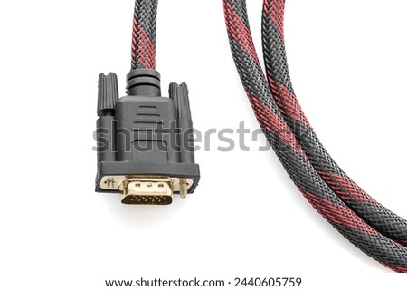 Close up HDMI cable and VGA cable connector on white background