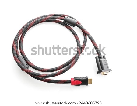 Close up HDMI cable and VGA cable connector on white background