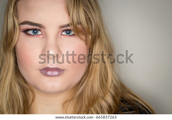 Close Head Shot Young Womans Makeup People Beauty Fashion Stock