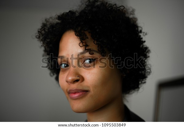 Close Headshot Portrait Black Woman Beautiful Stock Photo Edit