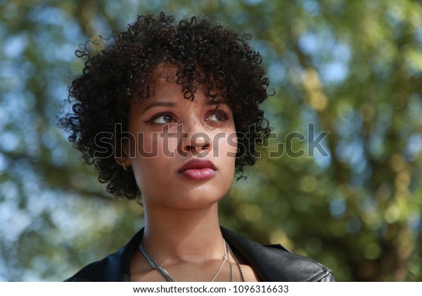 Close Headshot Portrait Black Woman Beautiful Stock Photo Edit