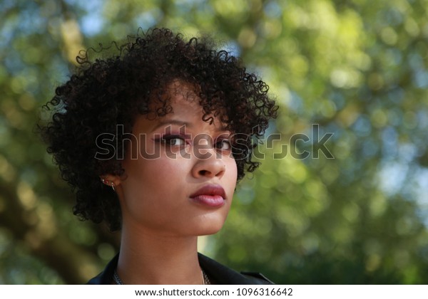 Close Headshot Portrait Black Woman Beautiful Stock Photo Edit