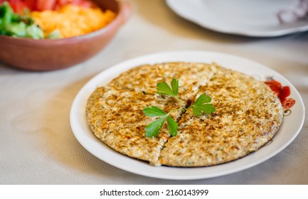 Close Up Of A Healthy, Delicious, Gluten-free And Veggie Quinoa Frittata (similar To Omelette Or Pie). Quinoa Is An Ancient Plant From The Andes Mountains Used By Native People For Many Centuries.