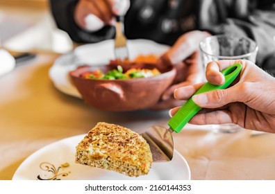 Close Up Of A Healthy, Delicious, Gluten-free And Veggie Quinoa Frittata (similar To Omelette Or Pie). Quinoa Is An Ancient Plant From The Andes Mountains Used By Native People.