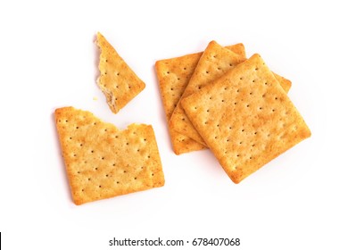 Close up healthy  whole wheat cracker on white background , top view or overhead shot