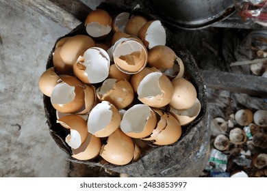 close up Heap of fresh brown Eggshell, Dry egg shells eggs shells,Crushed egg shells made into powder to be sprinkled around the plants to function as additional nutrition for the plants,  - Powered by Shutterstock