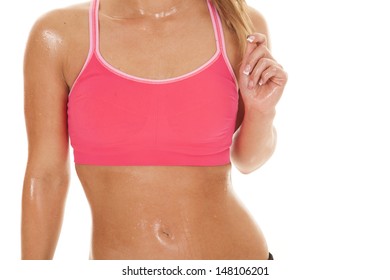 A Close Up Of Her Body In Fitness Clothes With Sweat Dripping Off Her Body