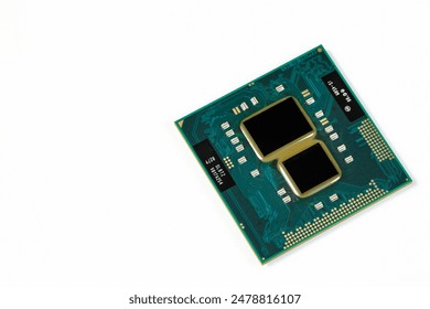 Close up of High performance CPU or central processor unit or Computer processor isolated on white background.
