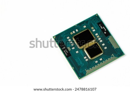 Close up of High performance CPU or central processor unit or Computer processor isolated on white background.	