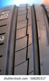 Close Up Of High Performance Tire In A Auto Repair Garage Or A Tires Shop