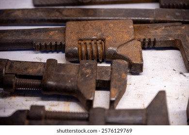 Close up of highly rusting old tools