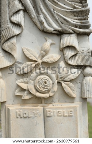Close up of Historic Headstone With Floral Design in Rural East TX Cemetery. Jacksonville TX