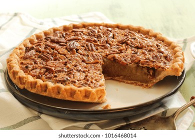 Close Up Of Homemade Pecan Pie / Pi Day Concept