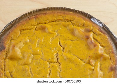 Close Up Of Homemade Pumpkin Pie With Graham Cracker Crust