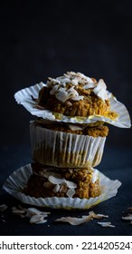 Close Up Of Homemade Vegan Carrot  Cake Muffins